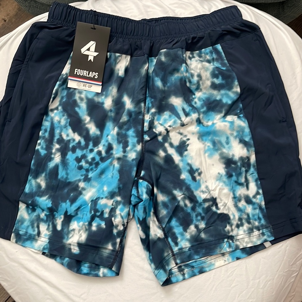 Men's Fourlaps 7" Athletic Lined Bolt Short - Size Medium (color: Blue Marbling)